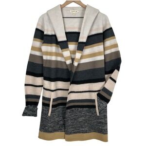 Toad&Co 100% Merino Wool Heartfelt Hoodie Cardigan Women's S Striped Open Front